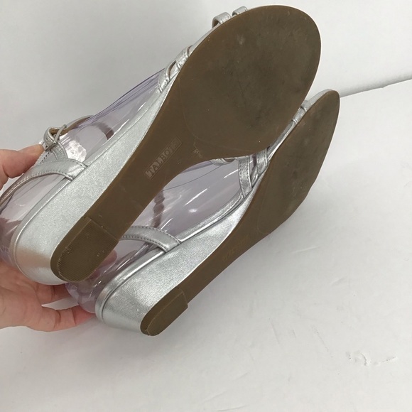 Talbots Capri Nappa Mini-Wedge Leather Sandal Silver Resort Summer Size 7 - Picture 9 of 10